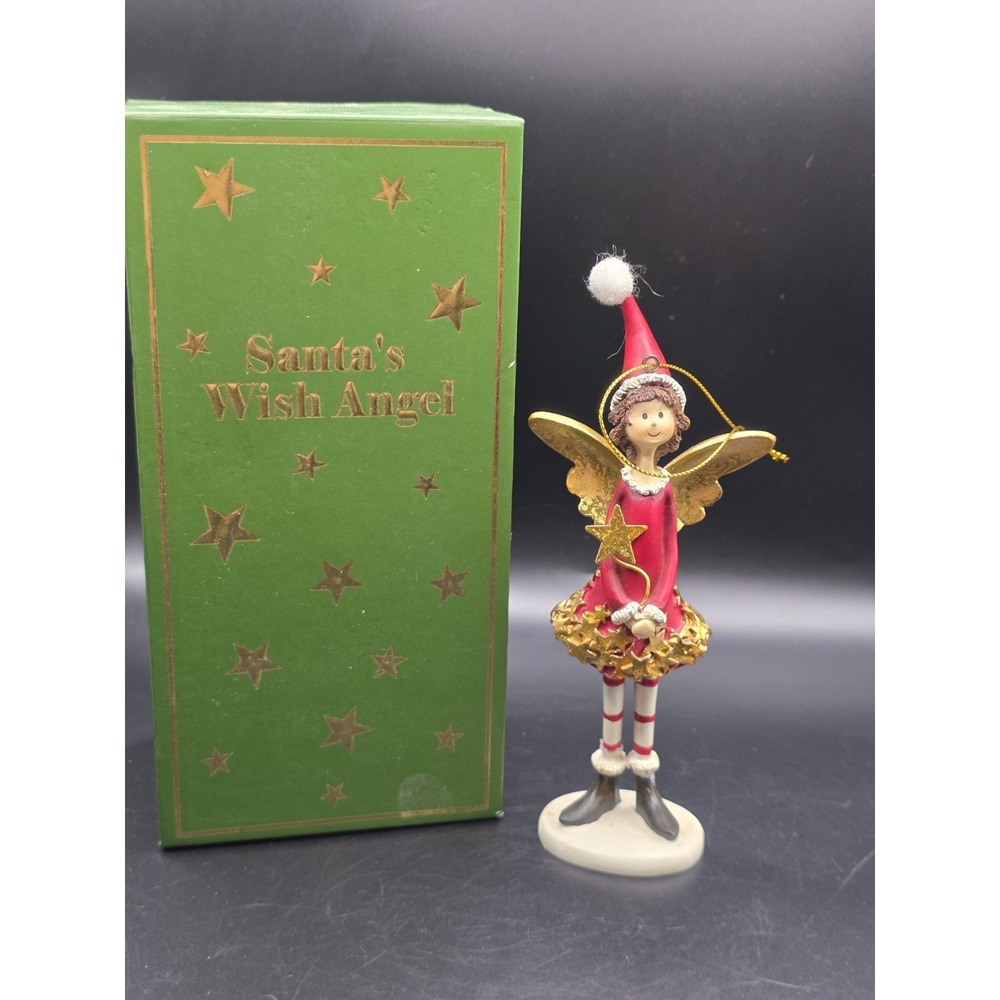Christmas Holiday Santa's Wish Angel Ornament Hanging Pottery Figurine 6.5"